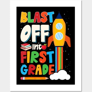 Blast Off Into 1st Grade First Day of School Kids Posters and Art